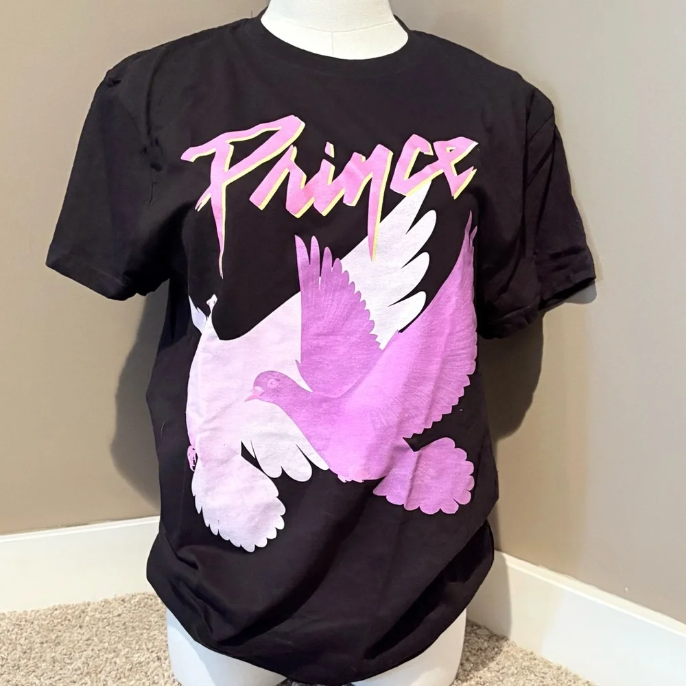 Prince Black Graphic Tee with Pink Dove Design Size Medium - Picture 1 of 4